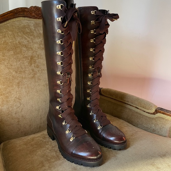 Elegant Brown Lace-Up Knee-High Boots - Picture 3 of 7